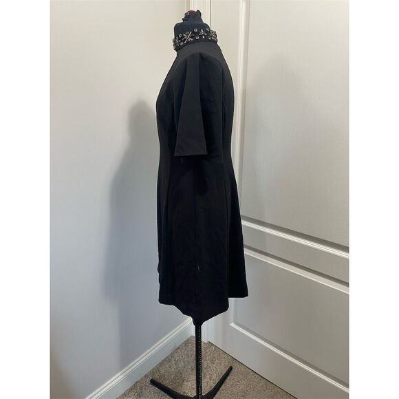 Ann Taylor Petite Black Fit & Flare Dress Beaded Neckline Size 00P - Picture 3 of 14